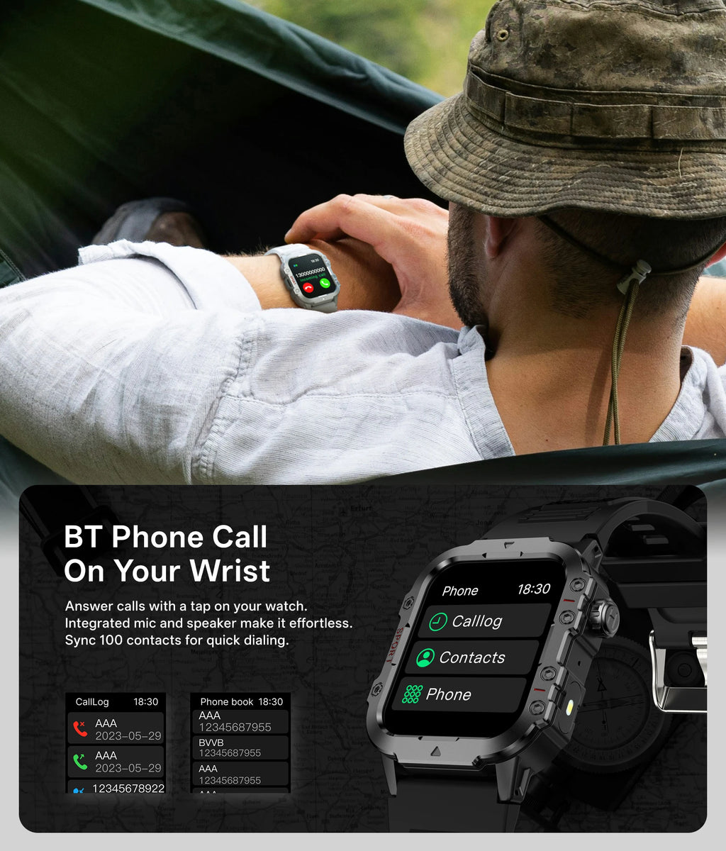 2026 New Military Smart Watch Men IP67 3ATM Outdoor